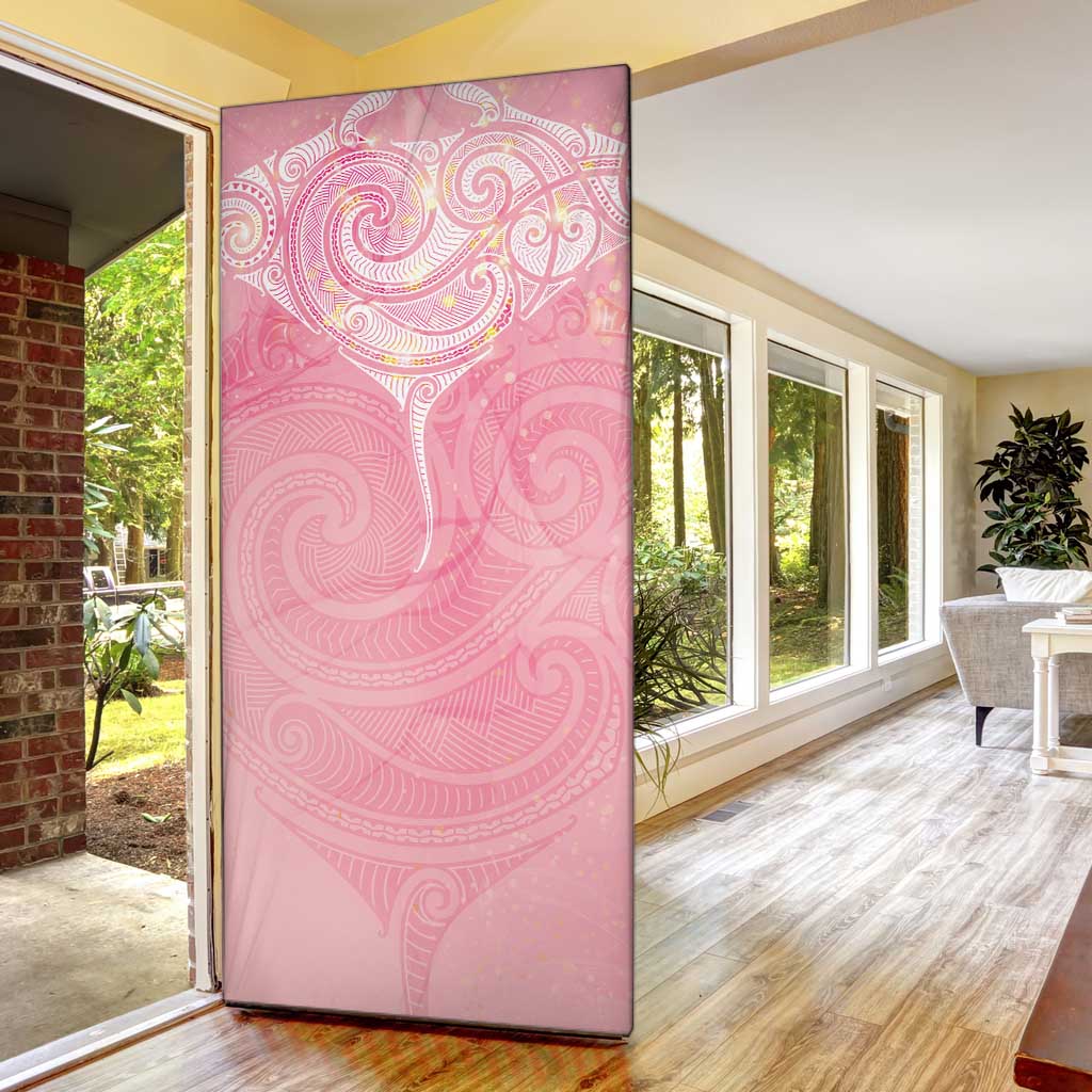 Breast Cancer Awareness Maori Aotearoa Door Cover Manta Ray - Pink Glaze - Polynesian Pride