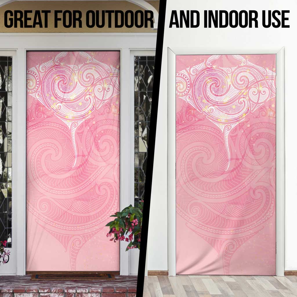 Breast Cancer Awareness Maori Aotearoa Door Cover Manta Ray - Pink Glaze - Polynesian Pride