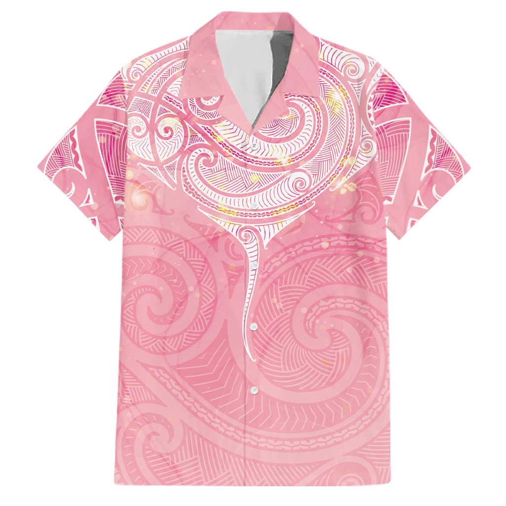Breast Cancer Awareness Maori Aotearoa Family Matching Puletasi and Hawaiian Shirt Manta Ray - Pink Glaze LT7 Dad's Shirt - Short Sleeve Pink - Polynesian Pride