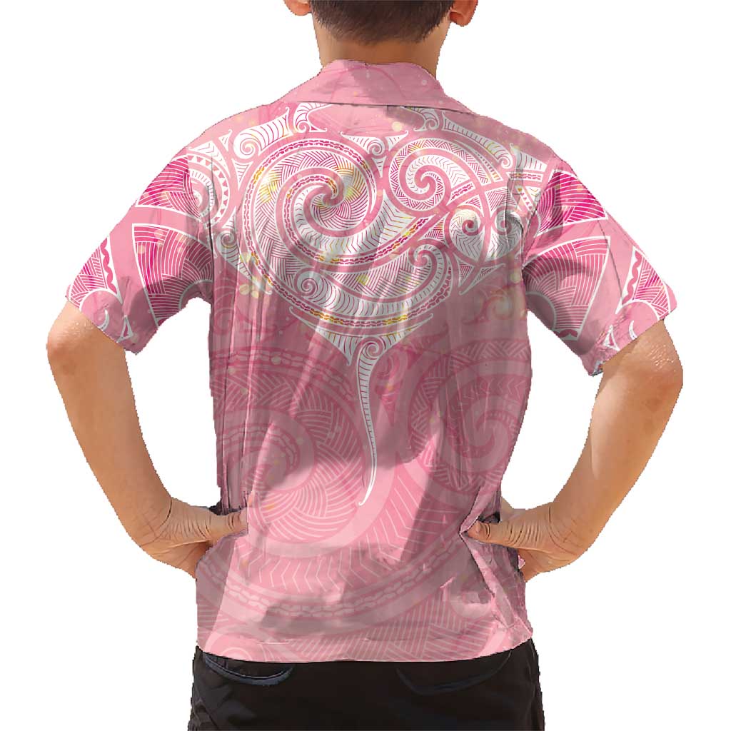 Breast Cancer Awareness Maori Aotearoa Family Matching Short Sleeve Bodycon Dress and Hawaiian Shirt Manta Ray - Pink Glaze LT7 - Polynesian Pride