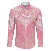 Breast Cancer Awareness Maori Aotearoa Family Matching Short Sleeve Bodycon Dress and Hawaiian Shirt Manta Ray - Pink Glaze LT7 Dad's Shirt - Long Sleeve Pink - Polynesian Pride