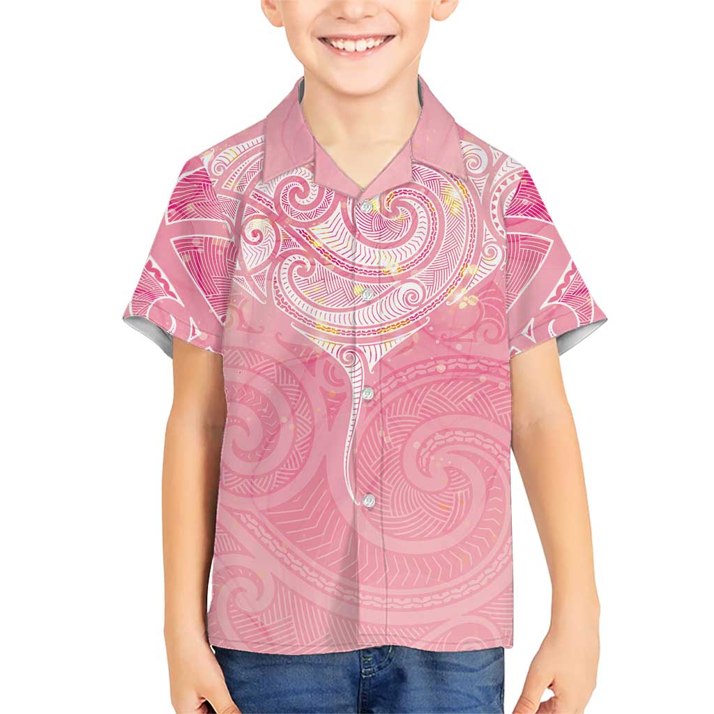 Breast Cancer Awareness Maori Aotearoa Family Matching Short Sleeve Bodycon Dress and Hawaiian Shirt Manta Ray - Pink Glaze LT7 - Polynesian Pride