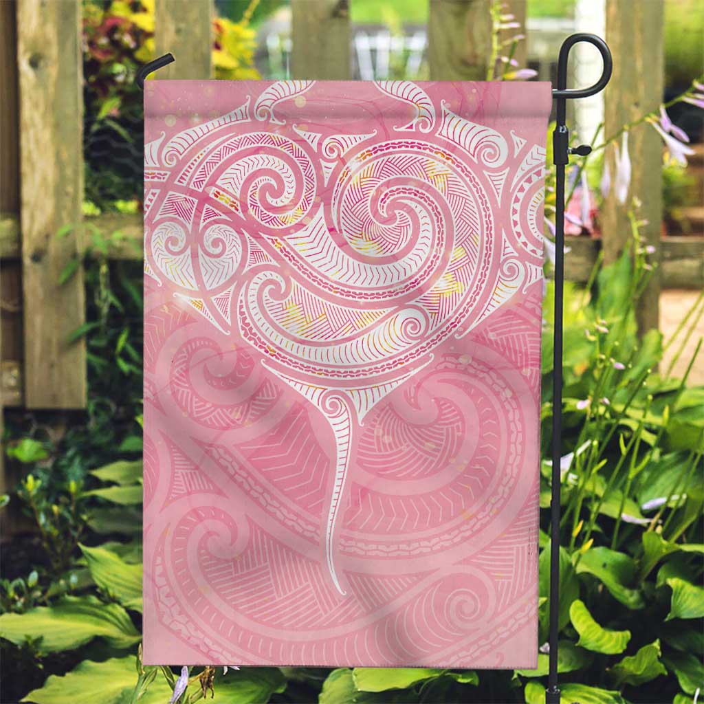 Breast Cancer Awareness Maori Aotearoa Garden Flag Manta Ray - Pink Glaze - Polynesian Pride