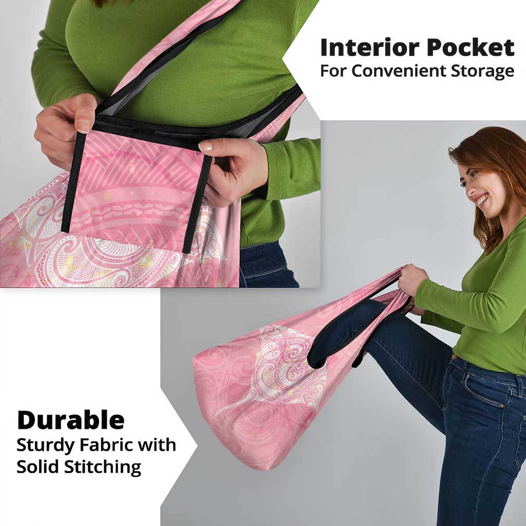 Breast Cancer Awareness Maori Aotearoa Grocery Bag Manta Ray - Pink Glaze - Polynesian Pride