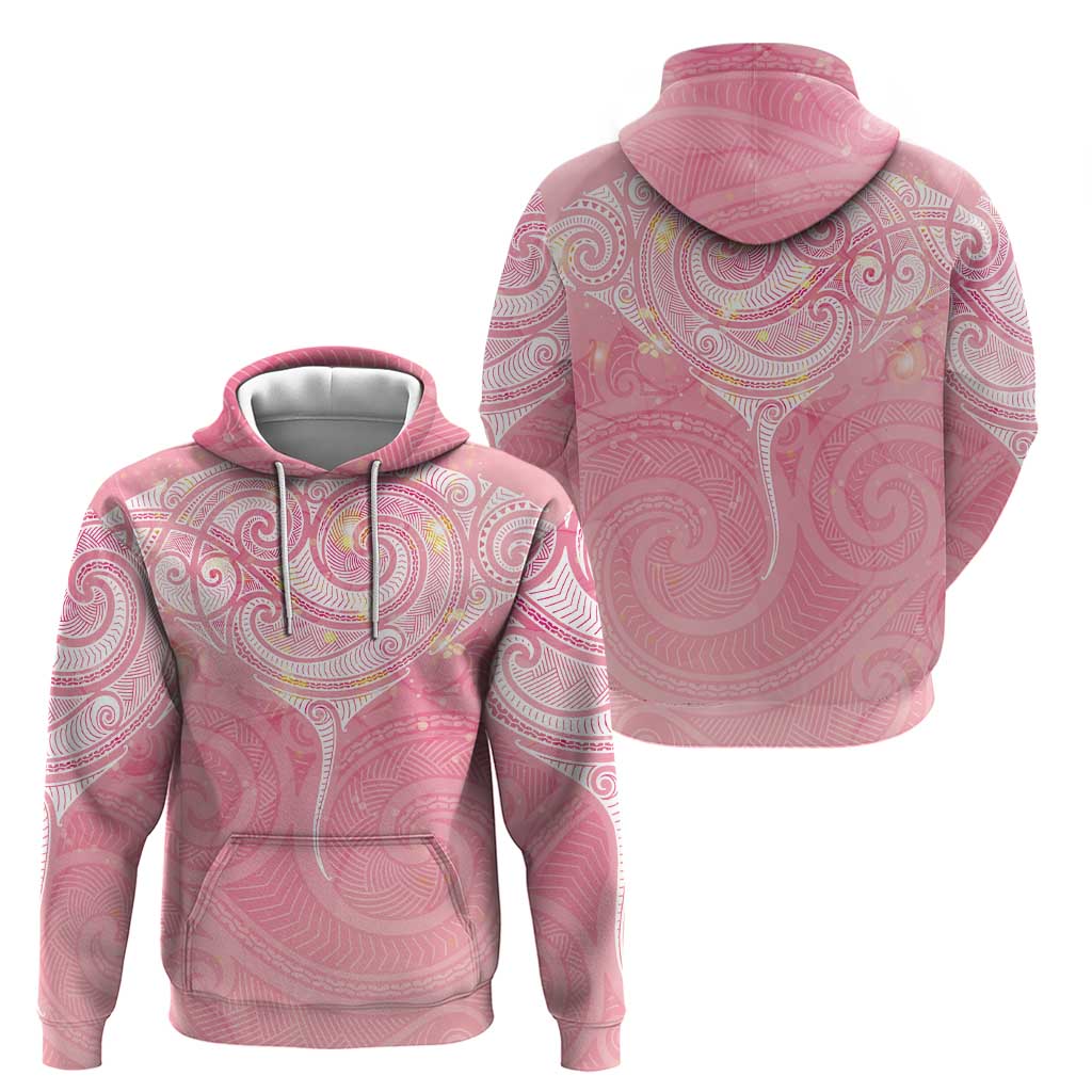 Breast Cancer Awareness Maori Aotearoa Hoodie Manta Ray - Pink Glaze - Polynesian Pride