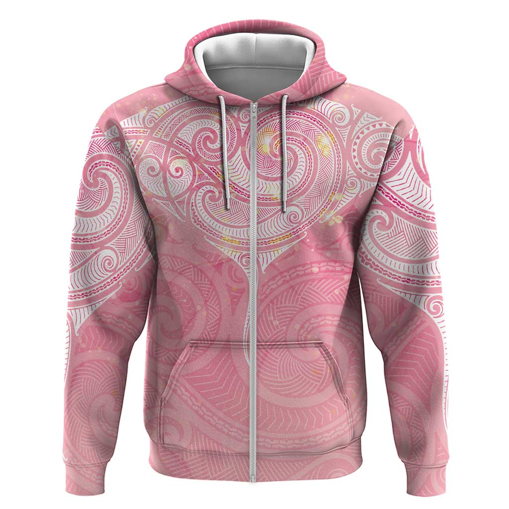 Breast Cancer Awareness Maori Aotearoa Hoodie Manta Ray - Pink Glaze - Polynesian Pride