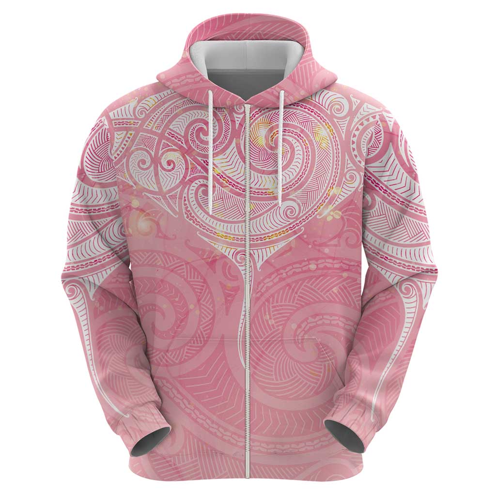 Breast Cancer Awareness Maori Aotearoa Hoodie Manta Ray - Pink Glaze - Polynesian Pride