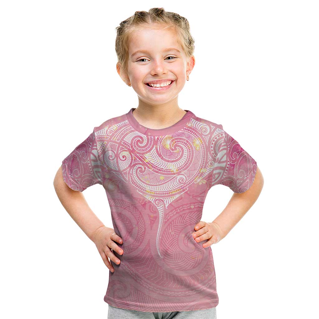 Breast Cancer Awareness Maori Aotearoa Kid T Shirt Manta Ray - Pink Glaze - Polynesian Pride