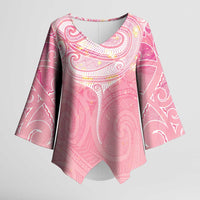Breast Cancer Awareness Maori Aotearoa Kimono Sleeve Blouse Manta Ray - Pink Glaze LT7 Female Pink - Polynesian Pride