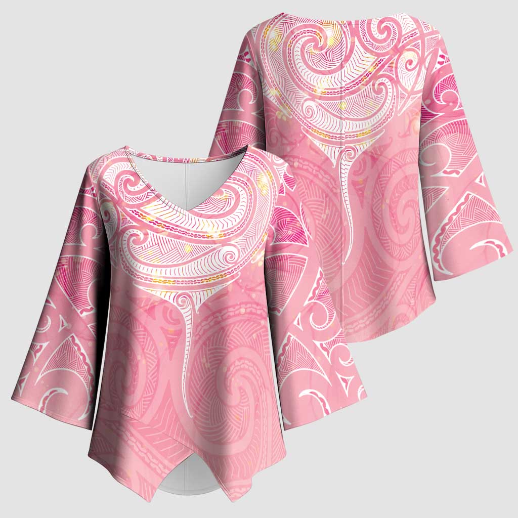 Breast Cancer Awareness Maori Aotearoa Kimono Sleeve Blouse Manta Ray - Pink Glaze LT7 - Polynesian Pride