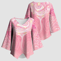 Breast Cancer Awareness Maori Aotearoa Kimono Sleeve Blouse Manta Ray - Pink Glaze LT7 - Polynesian Pride