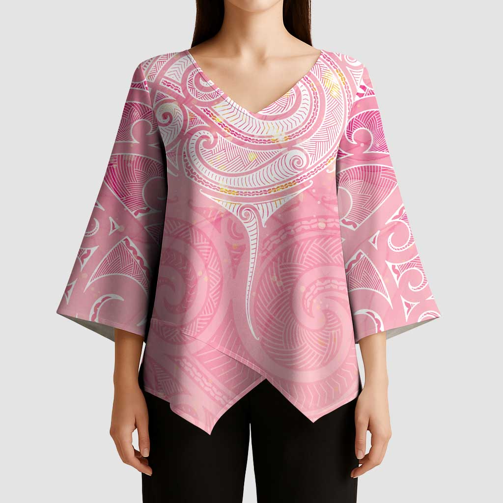 Breast Cancer Awareness Maori Aotearoa Kimono Sleeve Blouse Manta Ray - Pink Glaze LT7 - Polynesian Pride