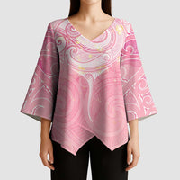 Breast Cancer Awareness Maori Aotearoa Kimono Sleeve Blouse Manta Ray - Pink Glaze LT7 - Polynesian Pride