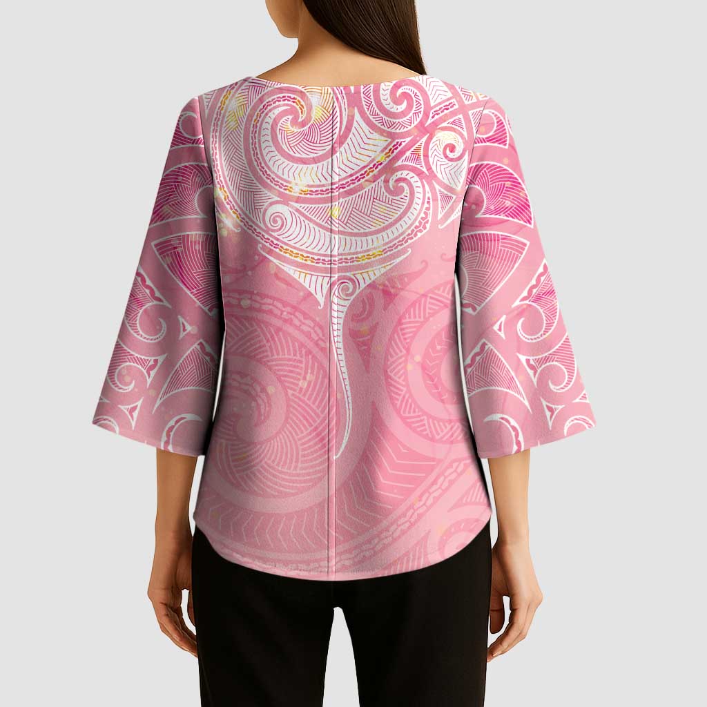 Breast Cancer Awareness Maori Aotearoa Kimono Sleeve Blouse Manta Ray - Pink Glaze LT7 - Polynesian Pride