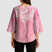 Breast Cancer Awareness Maori Aotearoa Kimono Sleeve Blouse Manta Ray - Pink Glaze LT7 - Polynesian Pride