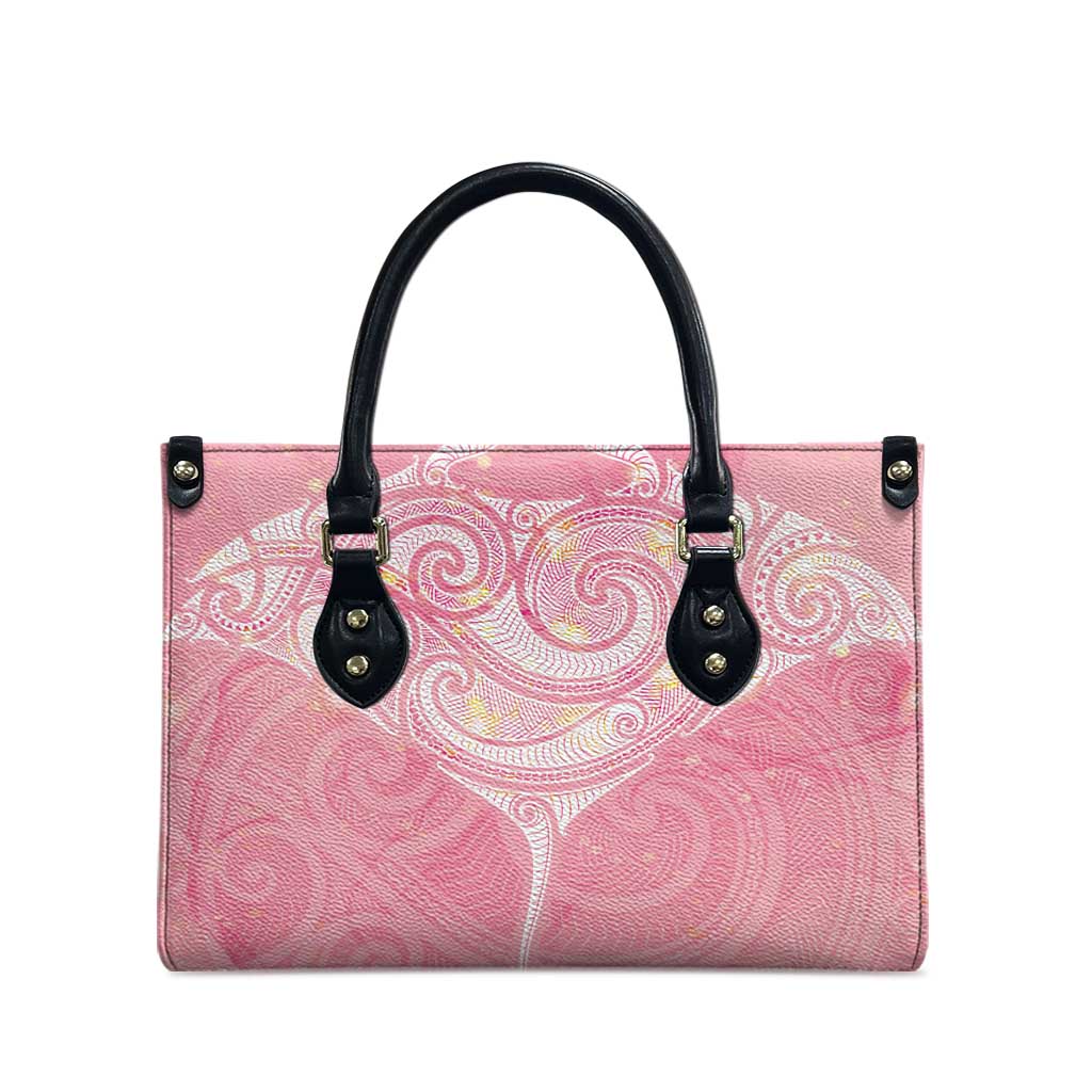 Breast Cancer Awareness Maori Aotearoa Leather Bag Manta Ray - Pink Glaze - Polynesian Pride