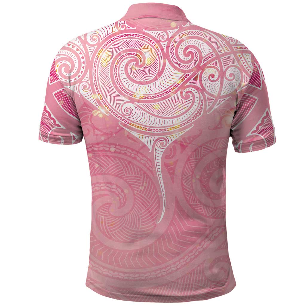 Breast Cancer Awareness Maori Aotearoa Polo Shirt Manta Ray - Pink Glaze - Polynesian Pride