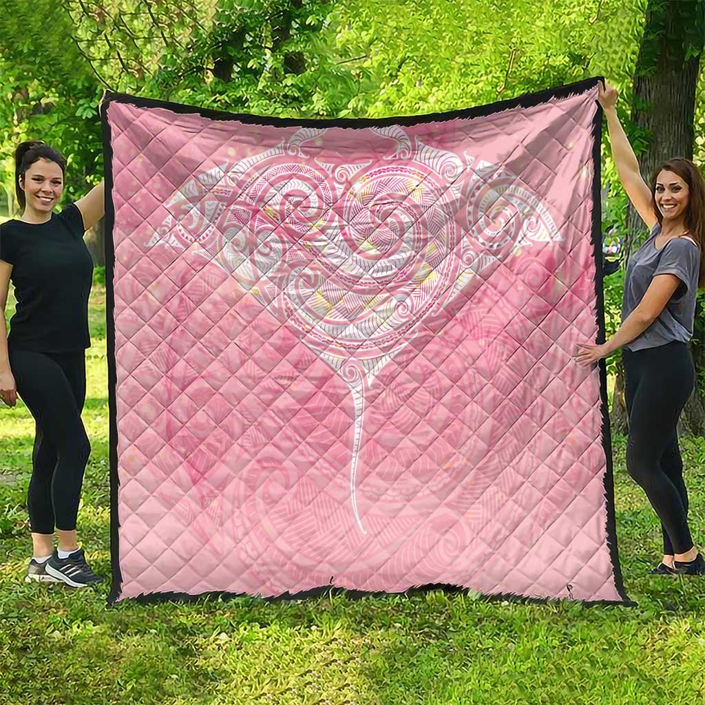 Breast Cancer Awareness Maori Aotearoa Quilt Manta Ray - Pink Glaze - Polynesian Pride