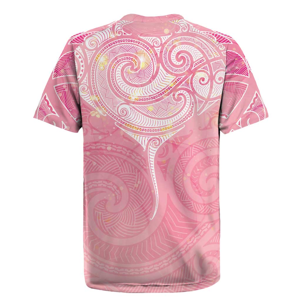 Breast Cancer Awareness Maori Aotearoa Rugby Jersey Manta Ray - Pink Glaze - Polynesian Pride