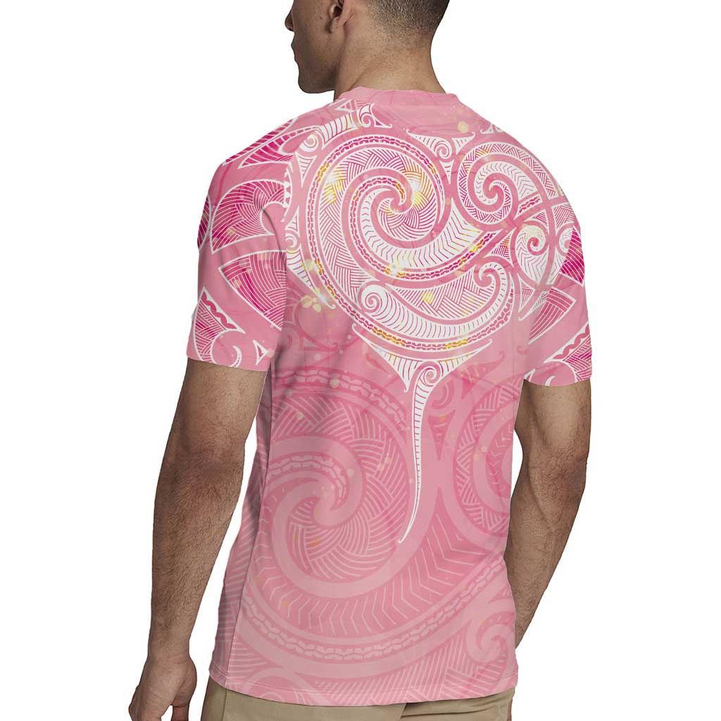 Breast Cancer Awareness Maori Aotearoa Rugby Jersey Manta Ray - Pink Glaze - Polynesian Pride