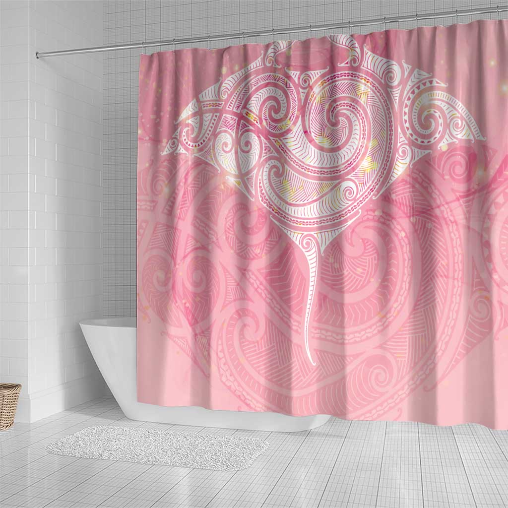Breast Cancer Awareness Maori Aotearoa Shower Curtain Manta Ray - Pink Glaze - Polynesian Pride