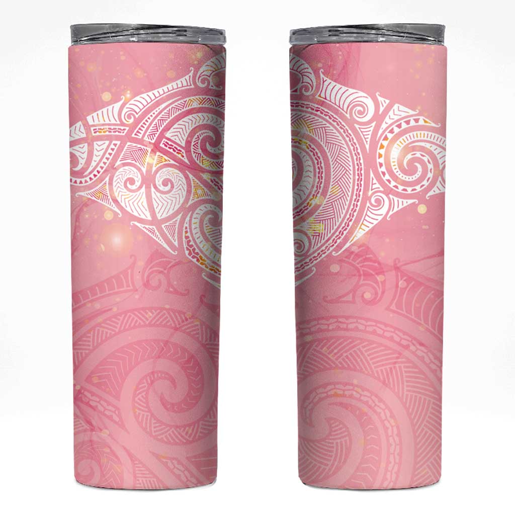 Breast Cancer Awareness Maori Aotearoa Skinny Tumbler Manta Ray - Pink Glaze - Polynesian Pride