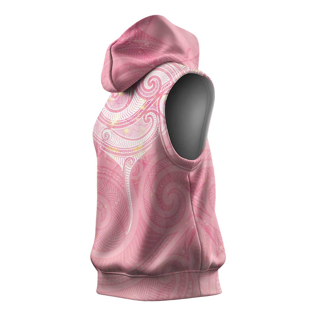 Breast Cancer Awareness Maori Aotearoa Sleeveless Hoodie Manta Ray - Pink Glaze - Polynesian Pride
