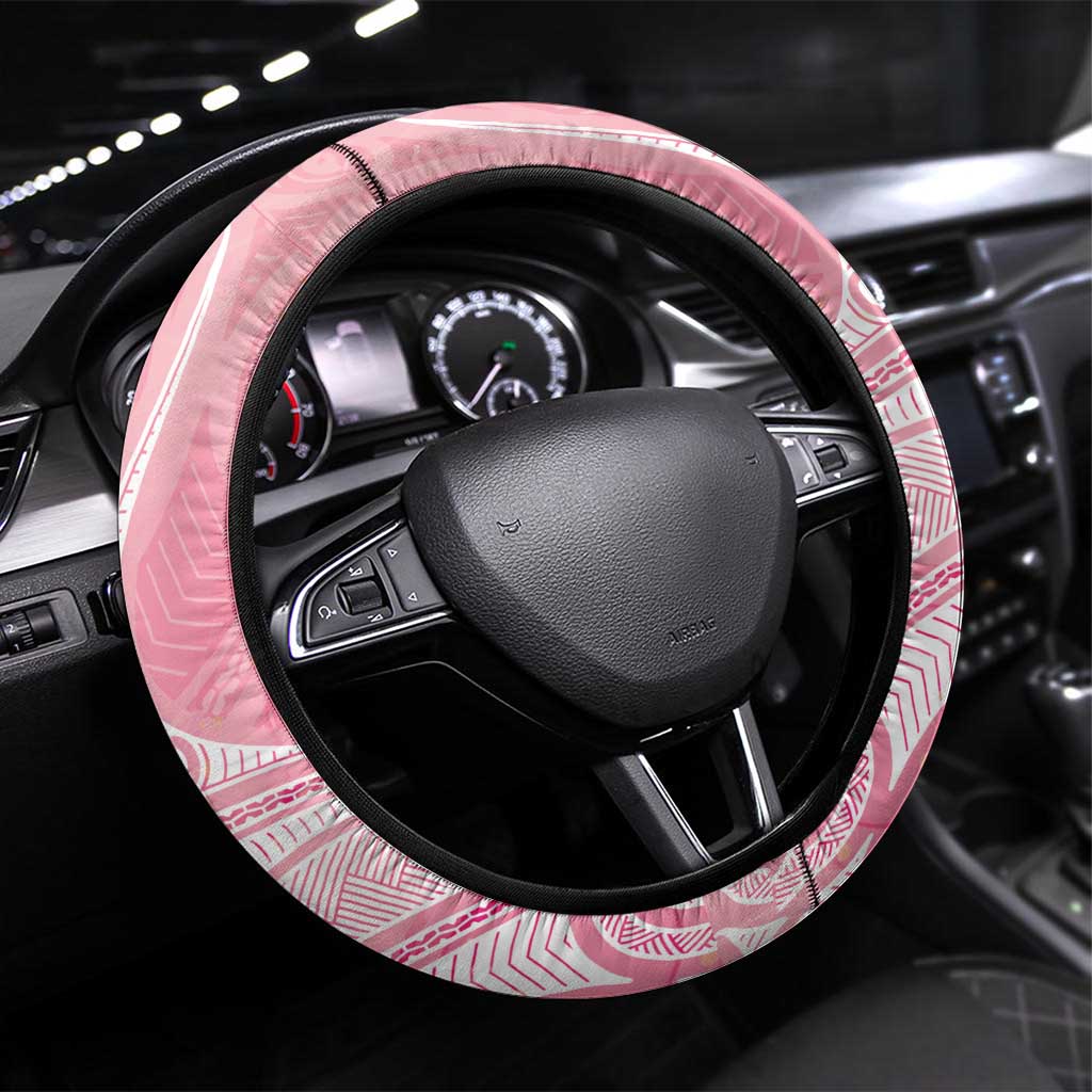 Breast Cancer Awareness Maori Aotearoa Steering Wheel Cover Manta Ray - Pink Glaze LT7 Universal Fit Pink - Polynesian Pride