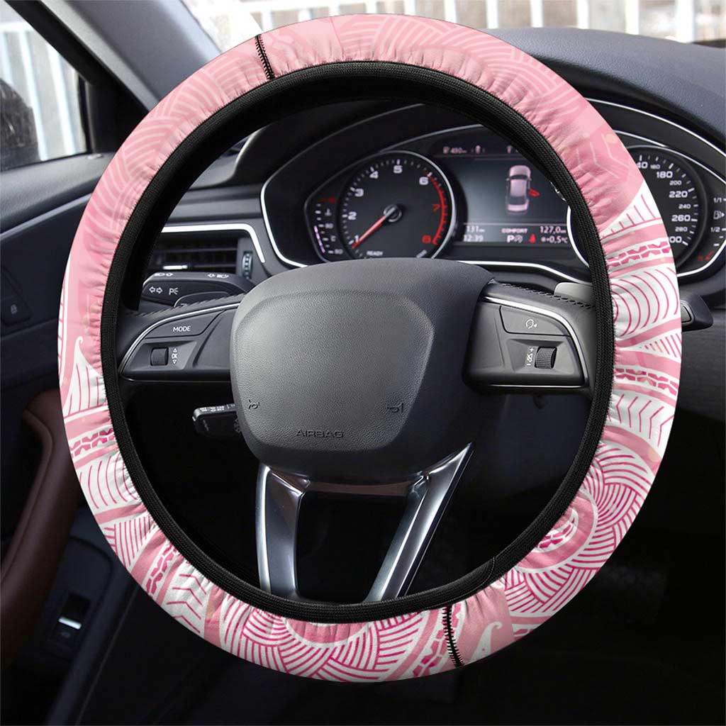 Breast Cancer Awareness Maori Aotearoa Steering Wheel Cover Manta Ray - Pink Glaze LT7 - Polynesian Pride