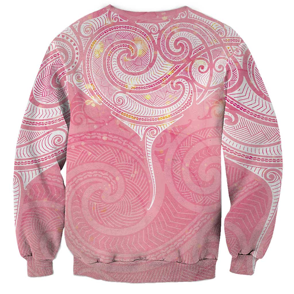Breast Cancer Awareness Maori Aotearoa Sweatshirt Manta Ray - Pink Glaze - Polynesian Pride