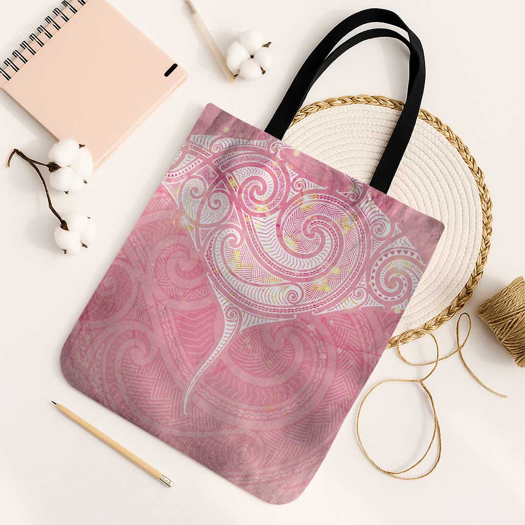Breast Cancer Awareness Maori Aotearoa Tote Bag Manta Ray - Pink Glaze - Polynesian Pride