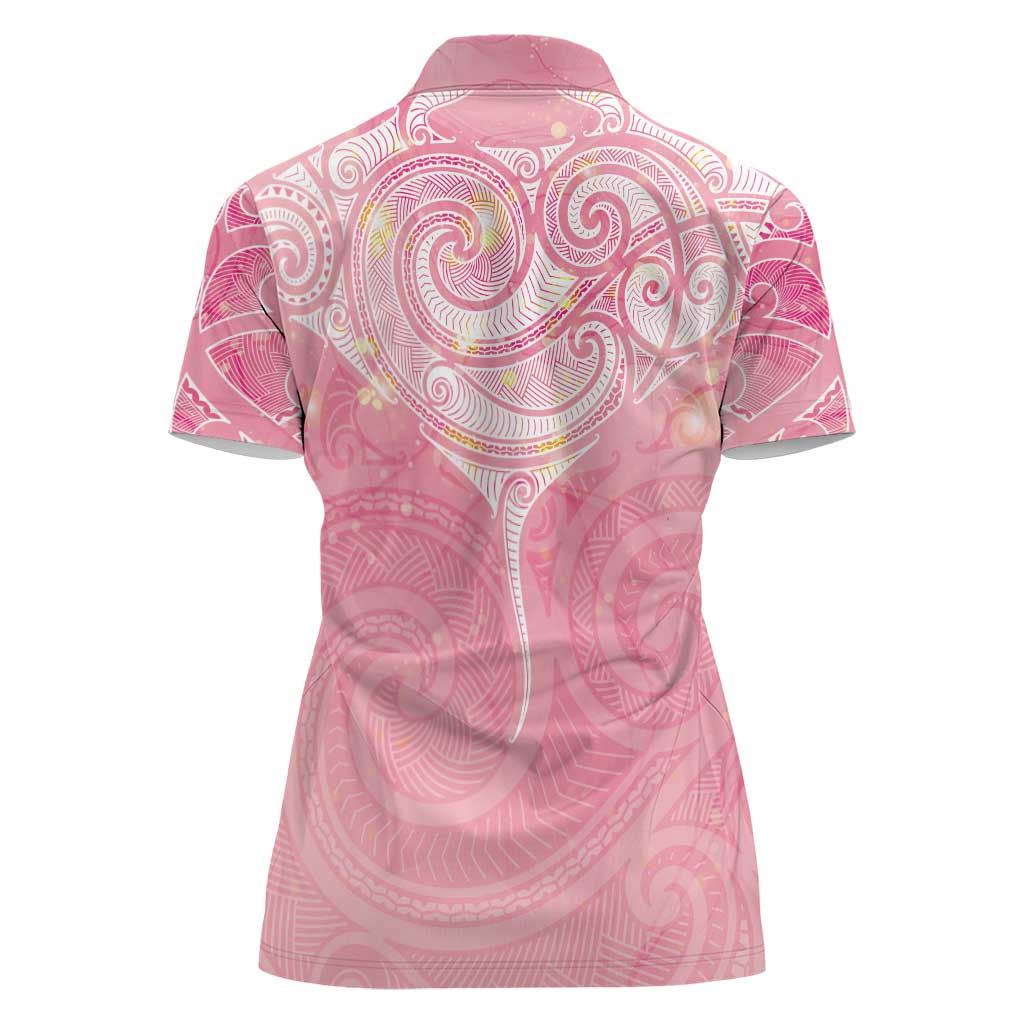 Breast Cancer Awareness Maori Aotearoa Women Polo Shirt Manta Ray - Pink Glaze - Polynesian Pride