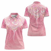 Breast Cancer Awareness Maori Aotearoa Women Polo Shirt Manta Ray - Pink Glaze - Polynesian Pride
