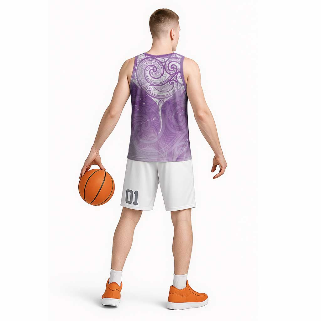 Epilepsy Awareness Maori Aotearoa Basketball Jersey Manta Ray - Purple Glaze - Polynesian Pride