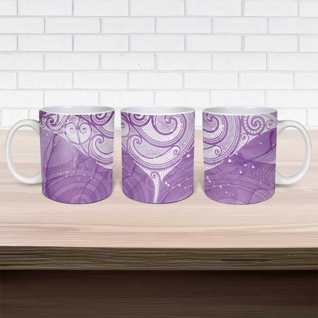 Epilepsy Awareness Maori Aotearoa Ceramic Mug Manta Ray - Purple Glaze - Polynesian Pride