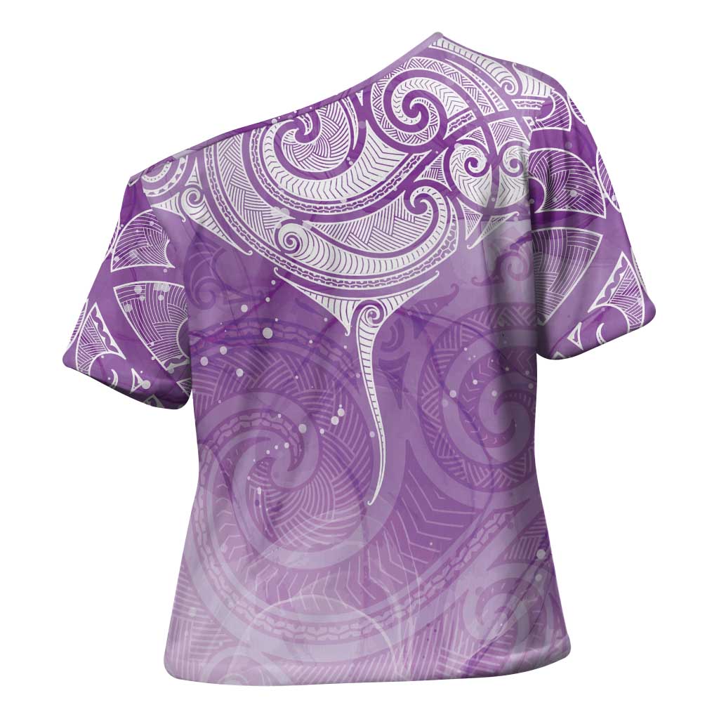 Epilepsy Awareness Maori Aotearoa Cross Shoulder Shirt Manta Ray - Purple Glaze - Polynesian Pride