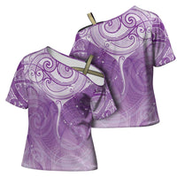 Epilepsy Awareness Maori Aotearoa Cross Shoulder Shirt Manta Ray - Purple Glaze - Polynesian Pride