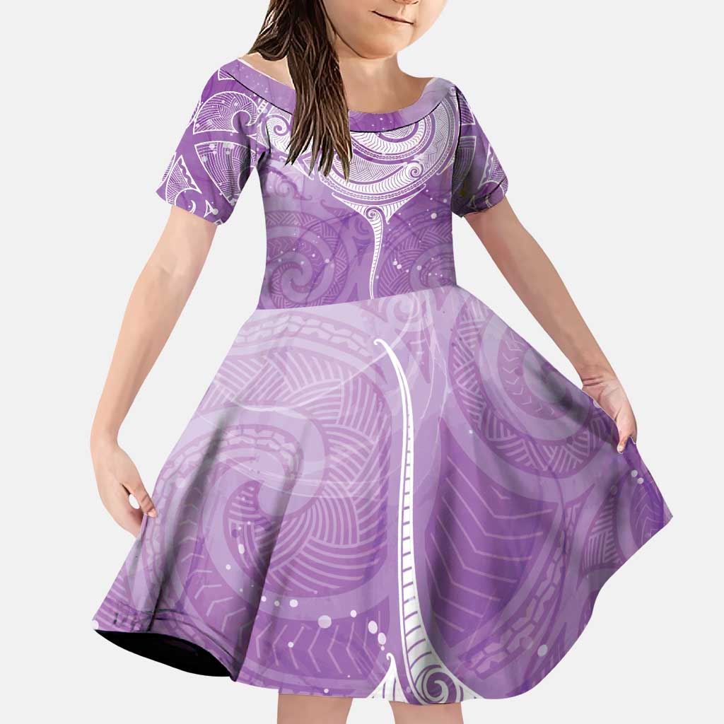 Epilepsy Awareness Maori Aotearoa Family Matching Long Sleeve Bodycon Dress and Hawaiian Shirt Manta Ray - Purple Glaze LT7 Daughter's Dress Purple - Polynesian Pride