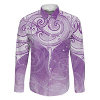 Epilepsy Awareness Maori Aotearoa Family Matching Mermaid Dress and Hawaiian Shirt Manta Ray - Purple Glaze LT7 Dad's Shirt - Long Sleeve Purple - Polynesian Pride