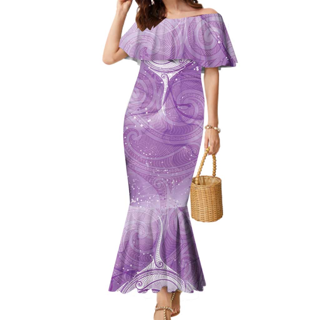 Epilepsy Awareness Maori Aotearoa Family Matching Mermaid Dress and Hawaiian Shirt Manta Ray - Purple Glaze LT7 Purple - Polynesian Pride
