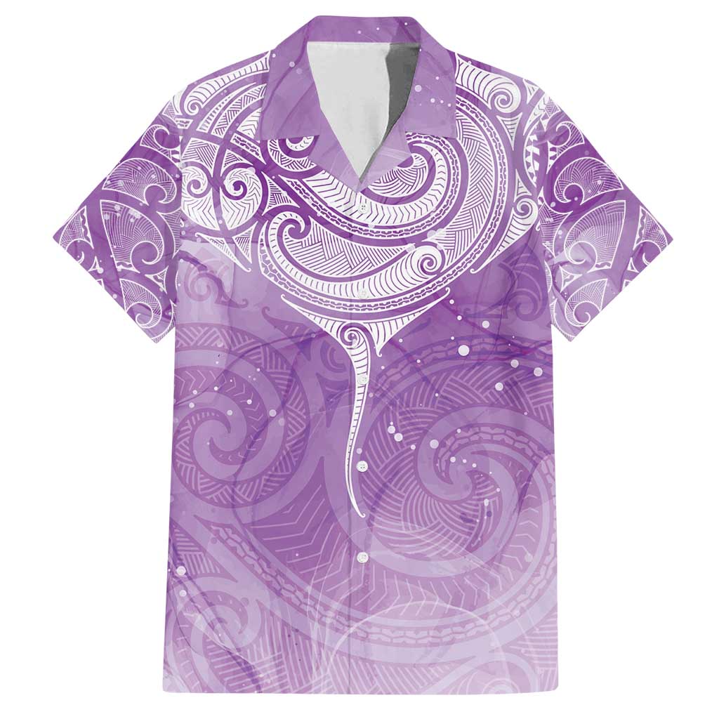 Epilepsy Awareness Maori Aotearoa Family Matching Off Shoulder Maxi Dress and Hawaiian Shirt Manta Ray - Purple Glaze - Polynesian Pride