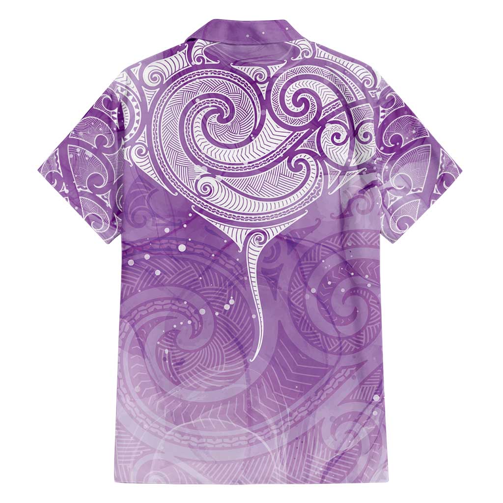 Epilepsy Awareness Maori Aotearoa Family Matching Off Shoulder Maxi Dress and Hawaiian Shirt Manta Ray - Purple Glaze - Polynesian Pride