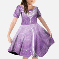 Epilepsy Awareness Maori Aotearoa Family Matching Off Shoulder Short Dress and Hawaiian Shirt Manta Ray - Purple Glaze LT7 Daughter's Dress Purple - Polynesian Pride