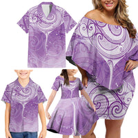 Epilepsy Awareness Maori Aotearoa Family Matching Off Shoulder Short Dress and Hawaiian Shirt Manta Ray - Purple Glaze LT7 - Polynesian Pride