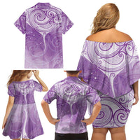 Epilepsy Awareness Maori Aotearoa Family Matching Off Shoulder Short Dress and Hawaiian Shirt Manta Ray - Purple Glaze LT7 - Polynesian Pride