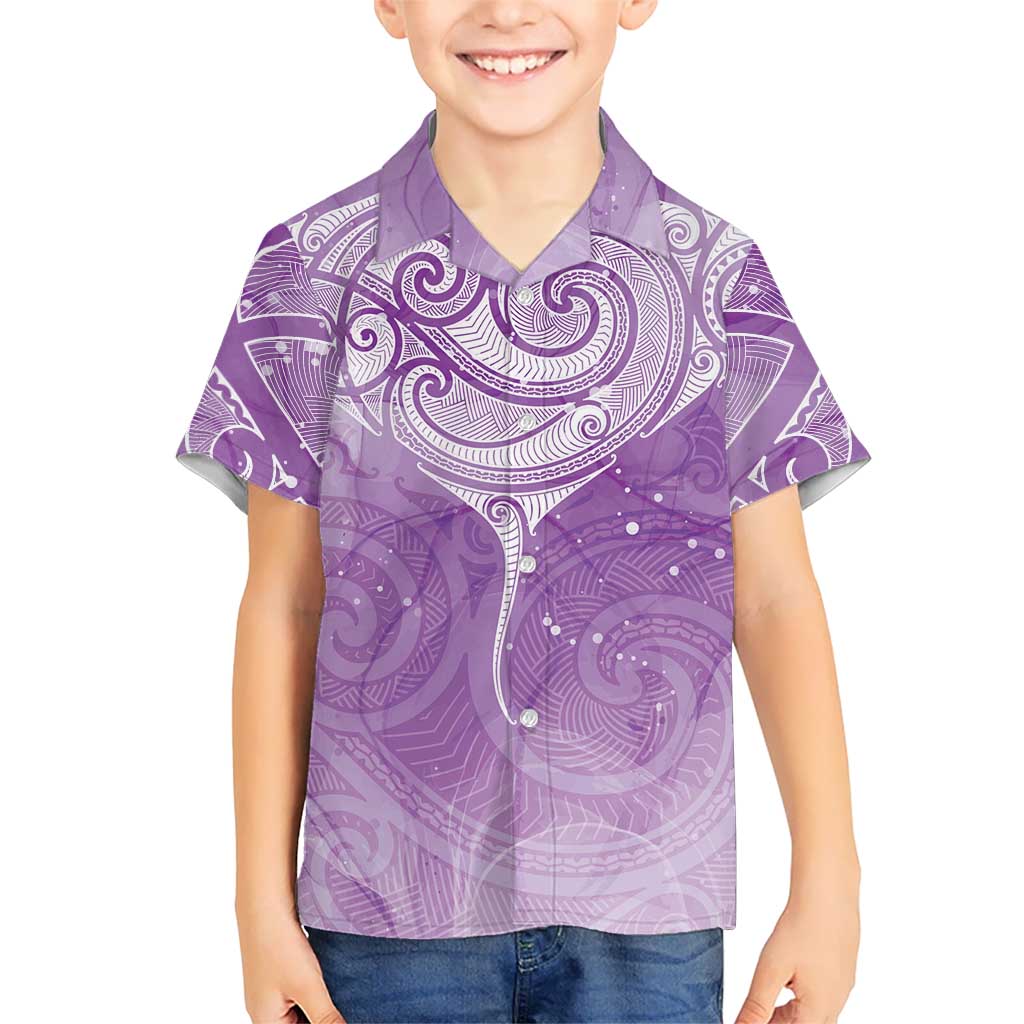 Epilepsy Awareness Maori Aotearoa Family Matching Off Shoulder Short Dress and Hawaiian Shirt Manta Ray - Purple Glaze LT7 - Polynesian Pride
