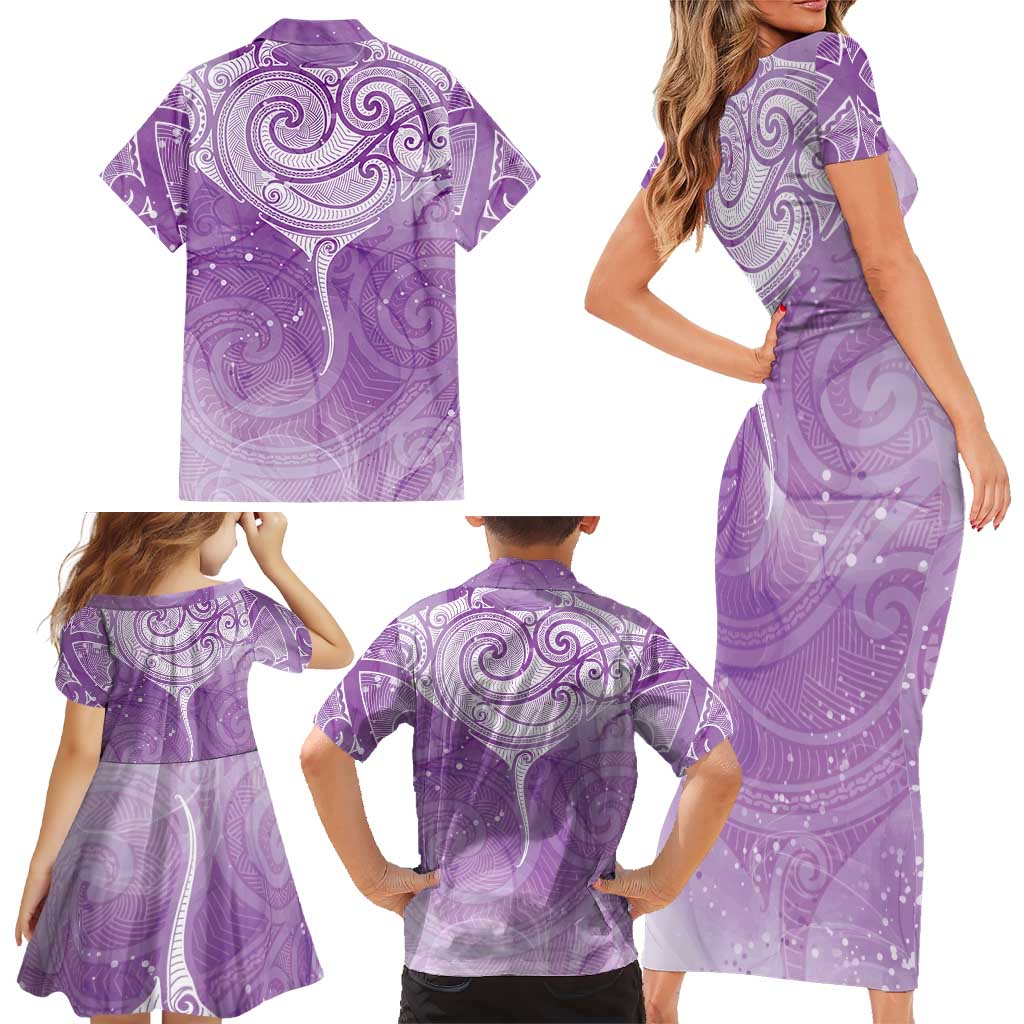 Epilepsy Awareness Maori Aotearoa Family Matching Short Sleeve Bodycon Dress and Hawaiian Shirt Manta Ray - Purple Glaze LT7 - Polynesian Pride