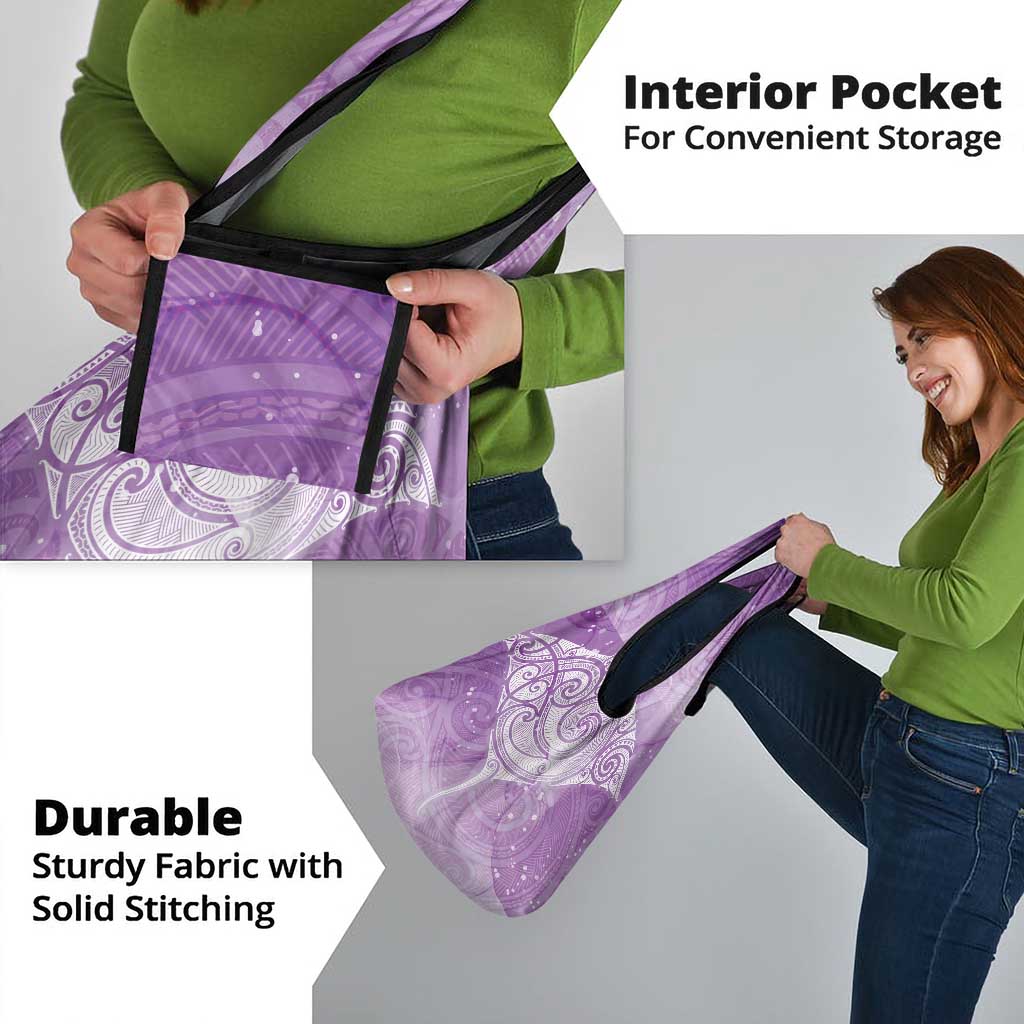 Epilepsy Awareness Maori Aotearoa Grocery Bag Manta Ray - Purple Glaze - Polynesian Pride