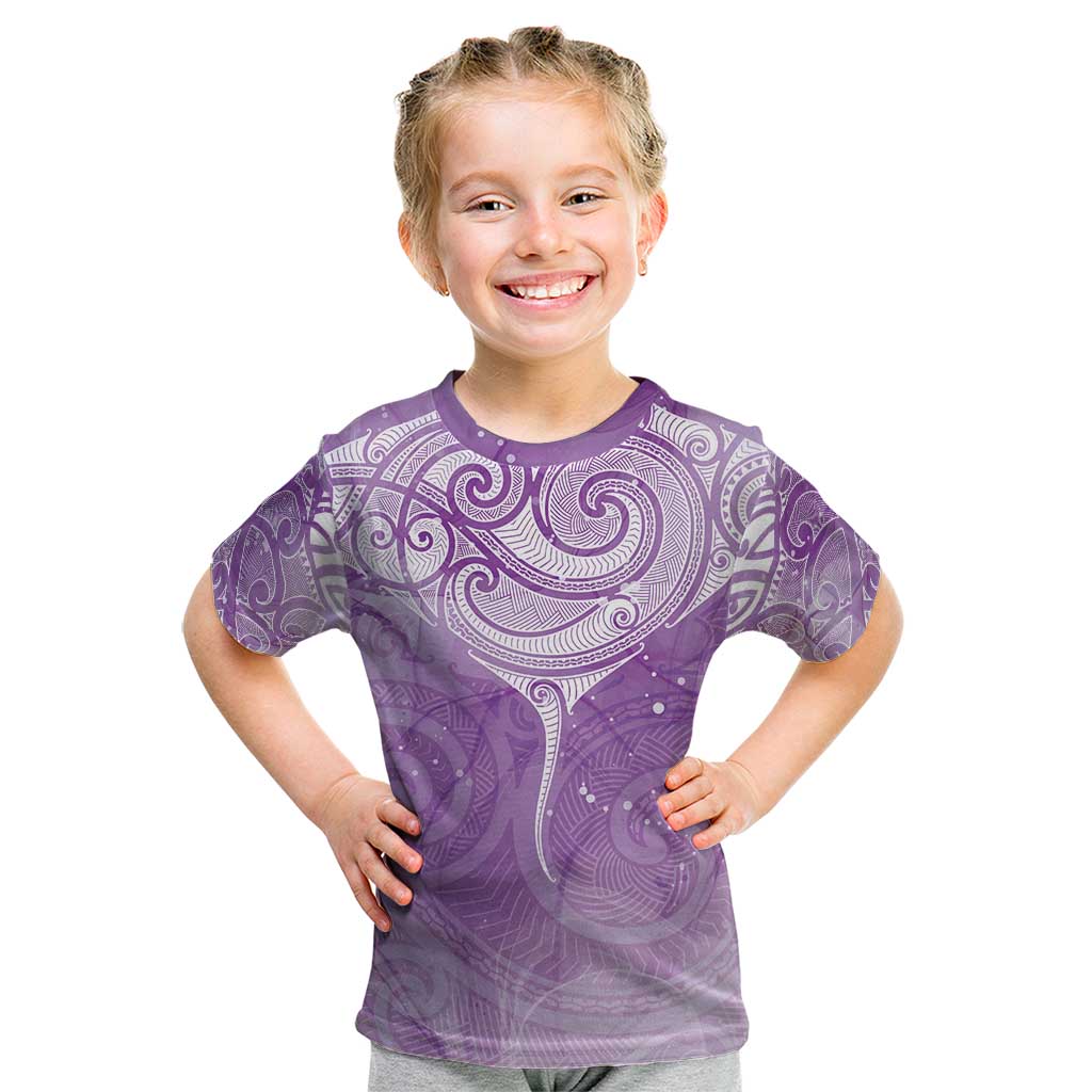 Epilepsy Awareness Maori Aotearoa Kid T Shirt Manta Ray - Purple Glaze - Polynesian Pride