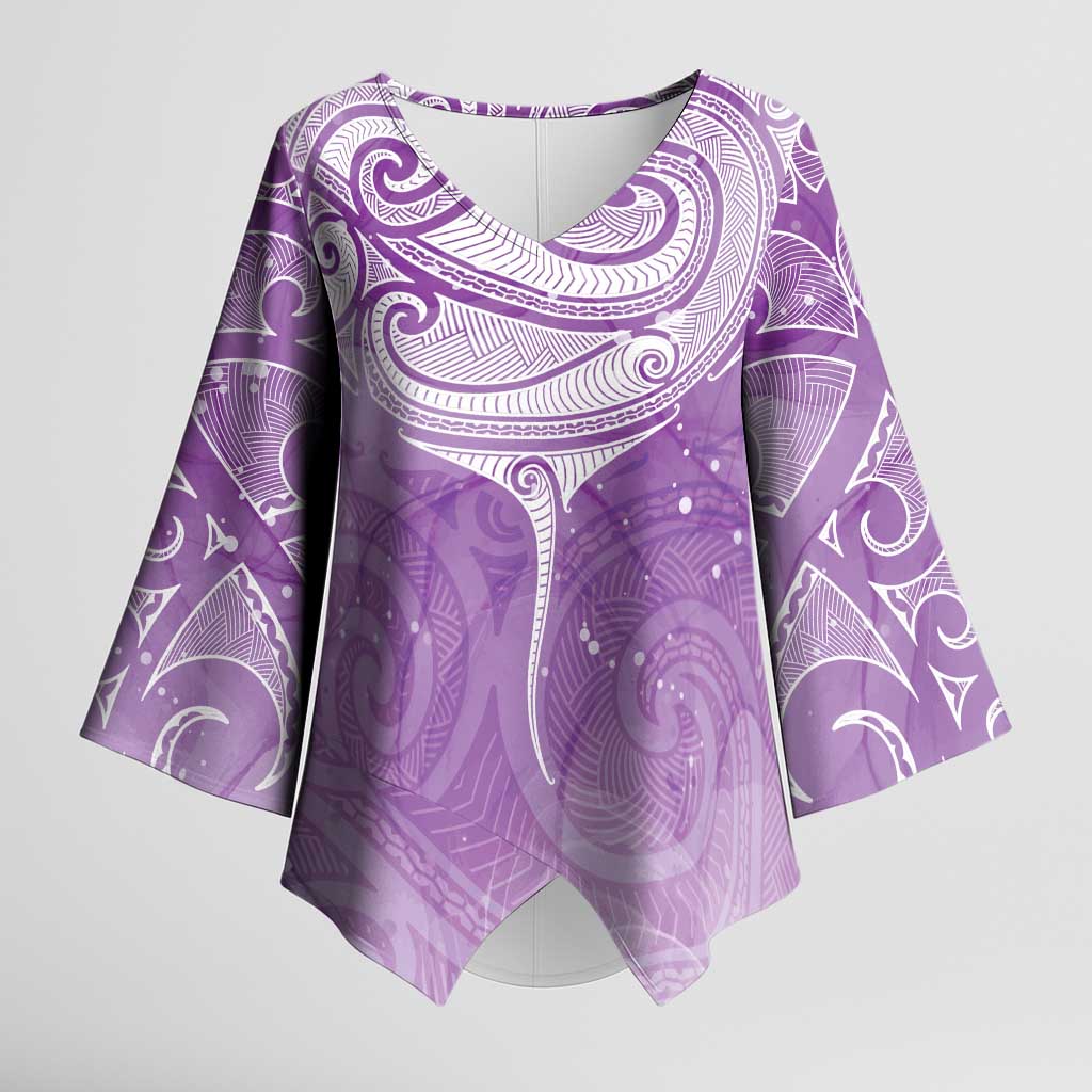 Epilepsy Awareness Maori Aotearoa Kimono Sleeve Blouse Manta Ray - Purple Glaze - Polynesian Pride